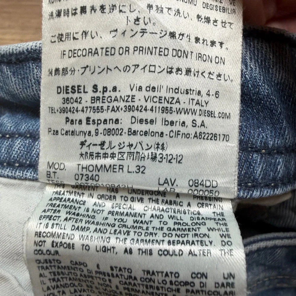 Diesel Thommer Jeans Mens 30x32 Blue Light‎ Wash Distressed Slim Skinny 084DD